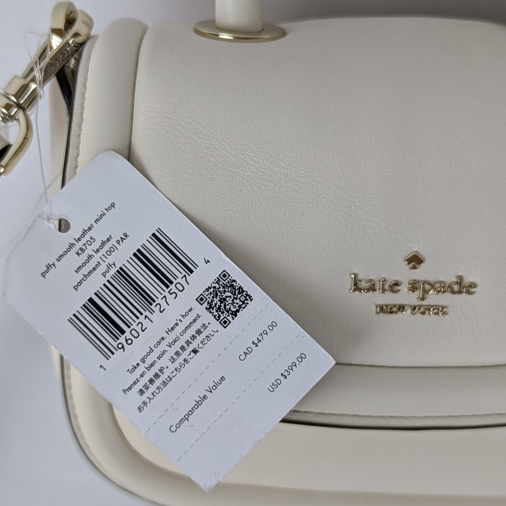 kate spade Puffy Mini Handle Crossbody Bag Leather Parchment Winter White NWT - Picture 13 of 13